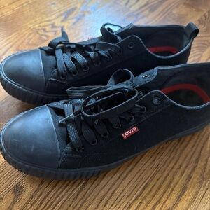 Levi's Men's Black Canvas Low-Top Sneakers with Red Interior Accent